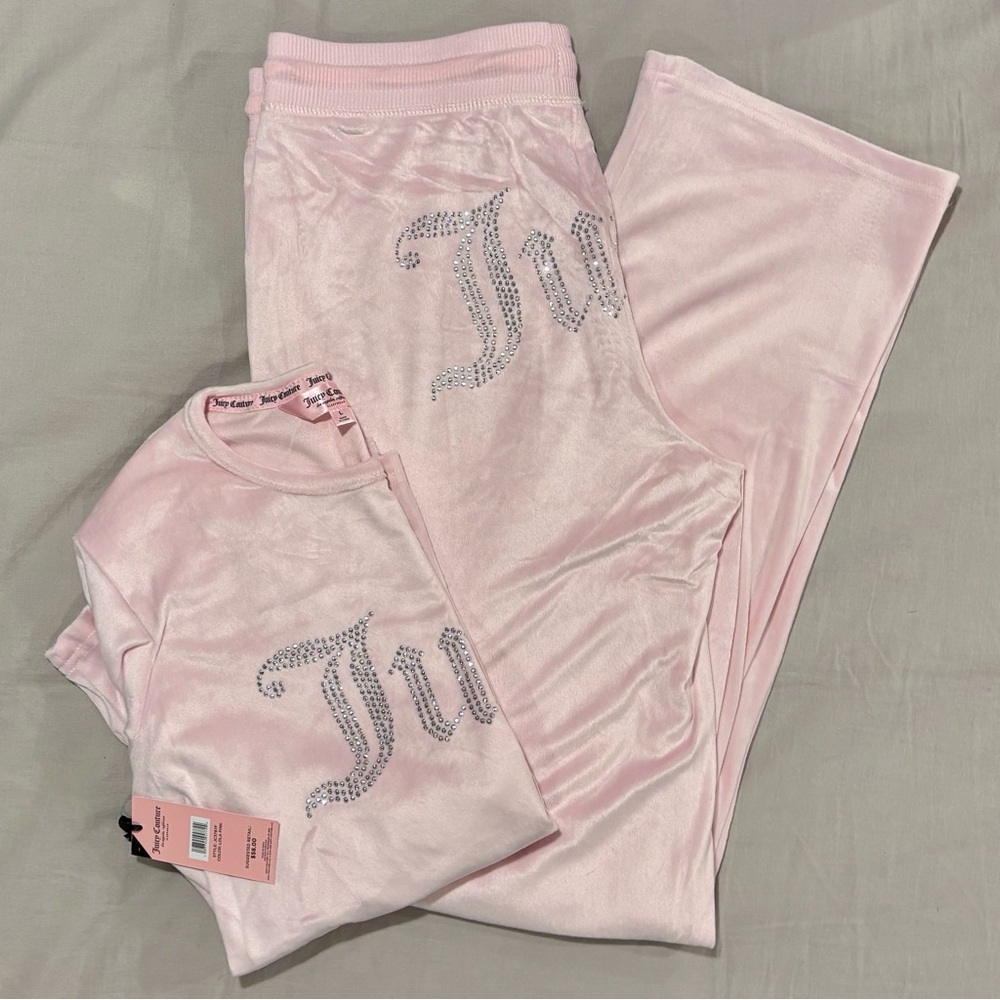 juicy couture light pink velvet pajama set